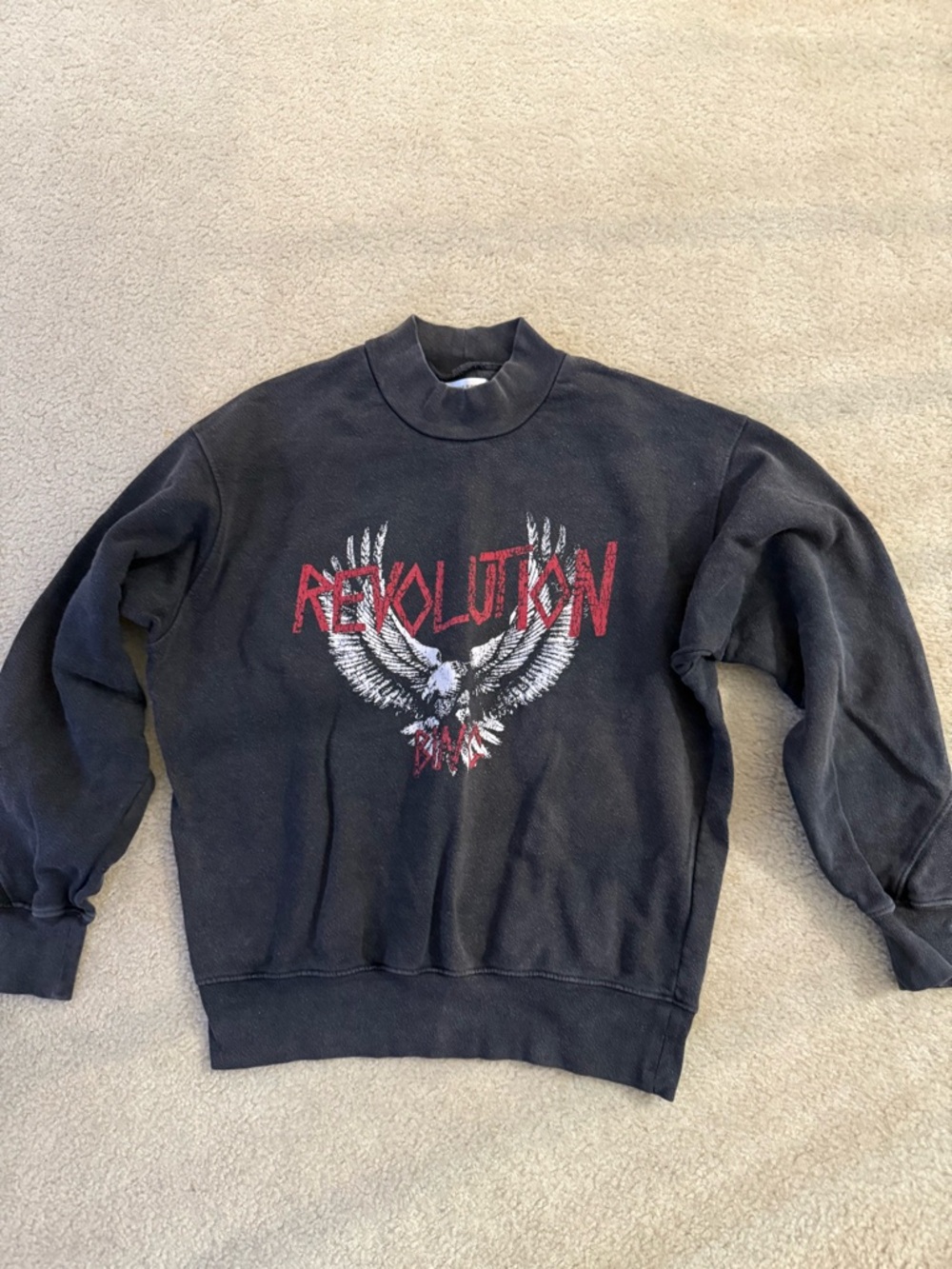 Anine Bing Black Crewneck with Red 'REVOLUTION' Eagle Graphic size S